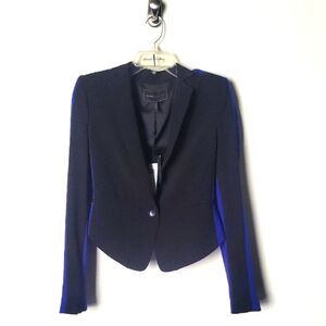NWT XS BCBG Bowie Blazer Jacket Black Blue Feminine Sexy Fitted Tuxedo Office